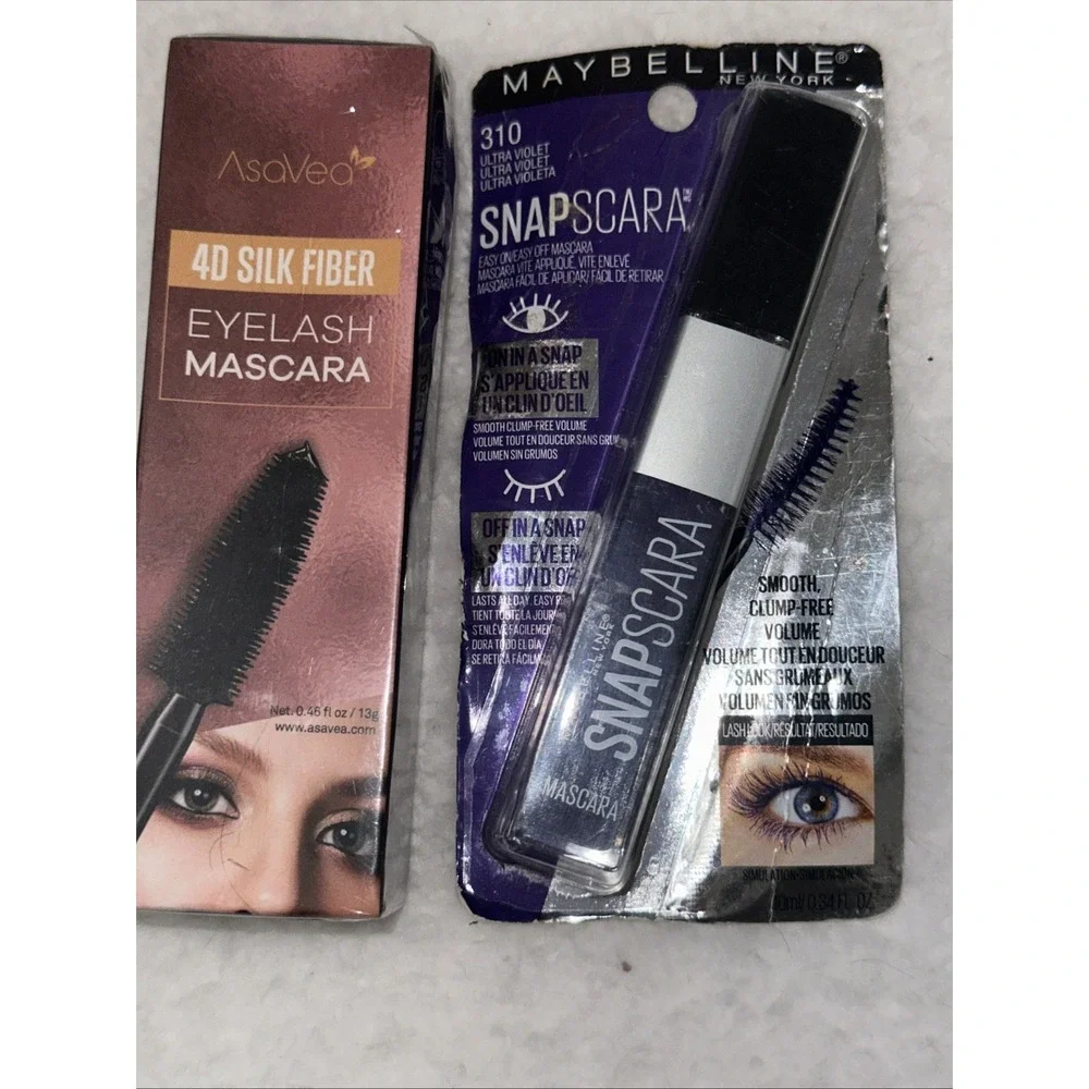 Maybelline Snapscara 310 Ultra Violet & AsaVea 4D Silk Fiber Mascara Set NEW